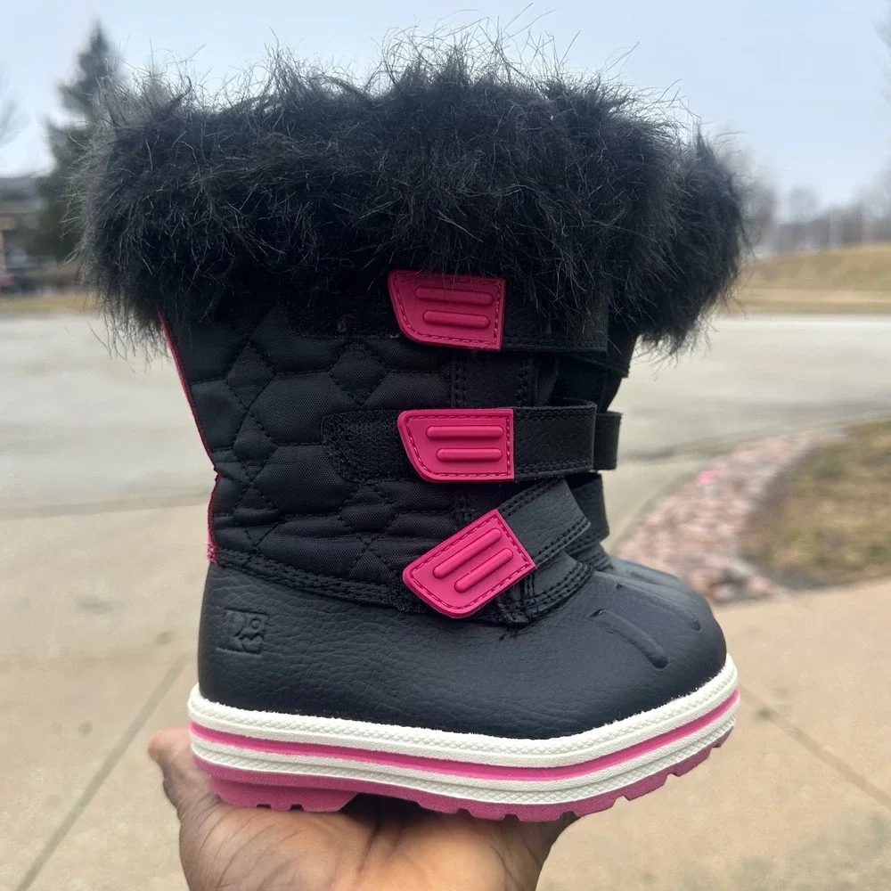 Rugged Outback Baby Girl Faux Fur Trimmed Snow Boots‎ Size 5 Black